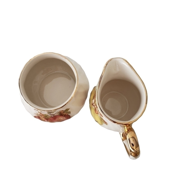 Vintage Sadler England Swirl Mini Creamer and Sugar Bowl With Fruit & Nu… - Picture 2 of 10